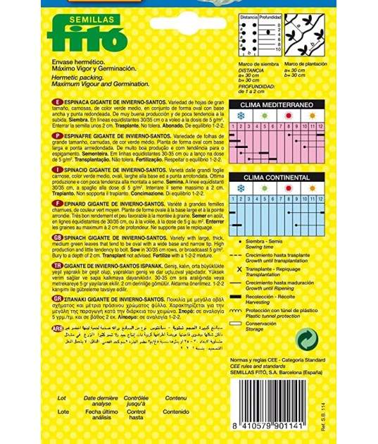 Semillas de espinacas 20gr - Fitó