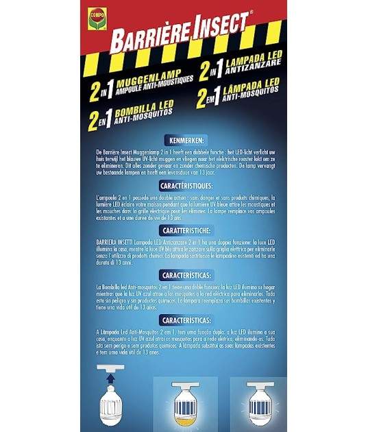 Barrera 2 en 1 Bombilla antimosquitos...