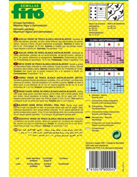 SEMILLAS DE ACELGA VERDE PENCA BLANCA ANCHA-BLANVER - FITÓ
