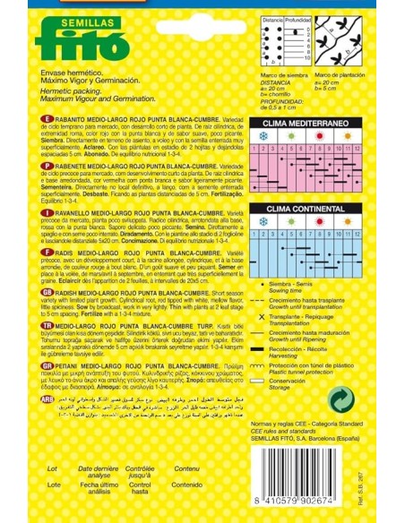 SEMILLAS RABANITO MEDIO-LARGO ROJO PUNTA BLANCA-CUMBRE - FITO
